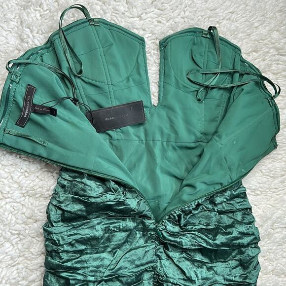 BCBGMaxAzira Tristina Deep Evergreen Scrunch Style Mini Dress Flower Sexy BK6 - Picture 11 of 12